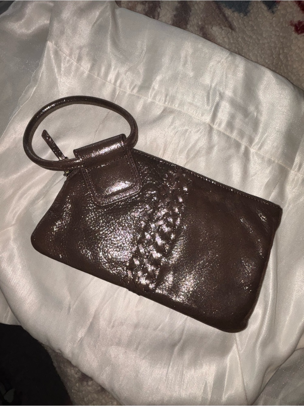 HOBO Shiny Chocolate Brown Braided Leather Wristlet